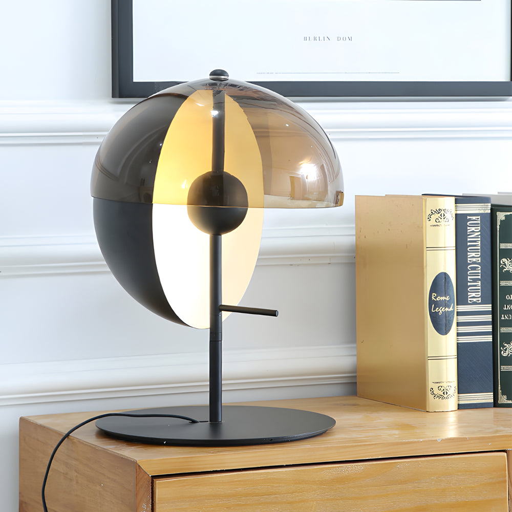 Modern Amber Glass LED Desk Lamp with Two Intersecting Half Spheres for Living Room or Bedroom