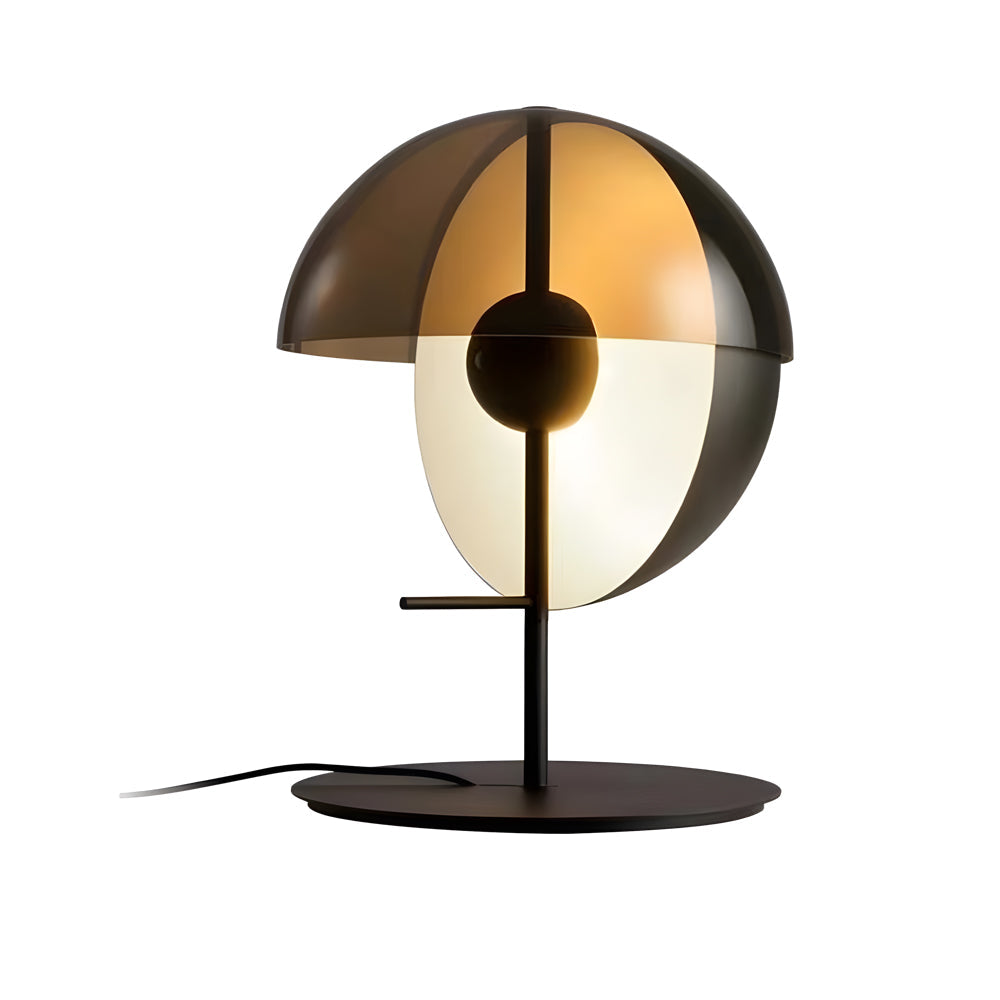 Modern Amber Glass LED Desk Lamp with Two Intersecting Half Spheres for Living Room or Bedroom