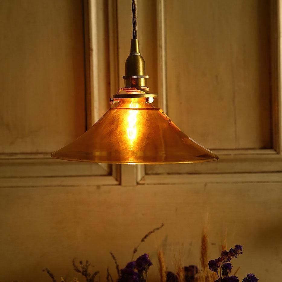 Modern Amber Glass Pendant Light with Brass Fixture for Living Room and Bedroom