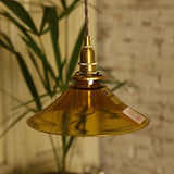 Modern Amber Glass Pendant Light with Brass Fixture for Living Room and Bedroom