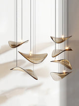 Modern Amber Glass Wave Floating Leaf Chandelier Elegant LED Hanging Ceiling Light