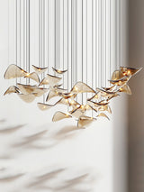 Modern Amber Glass Wave Floating Leaf Chandelier Elegant LED Hanging Ceiling Light
