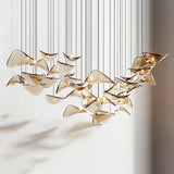 Modern Amber Glass Wave Floating Leaf Chandelier Elegant LED Hanging Ceiling Light