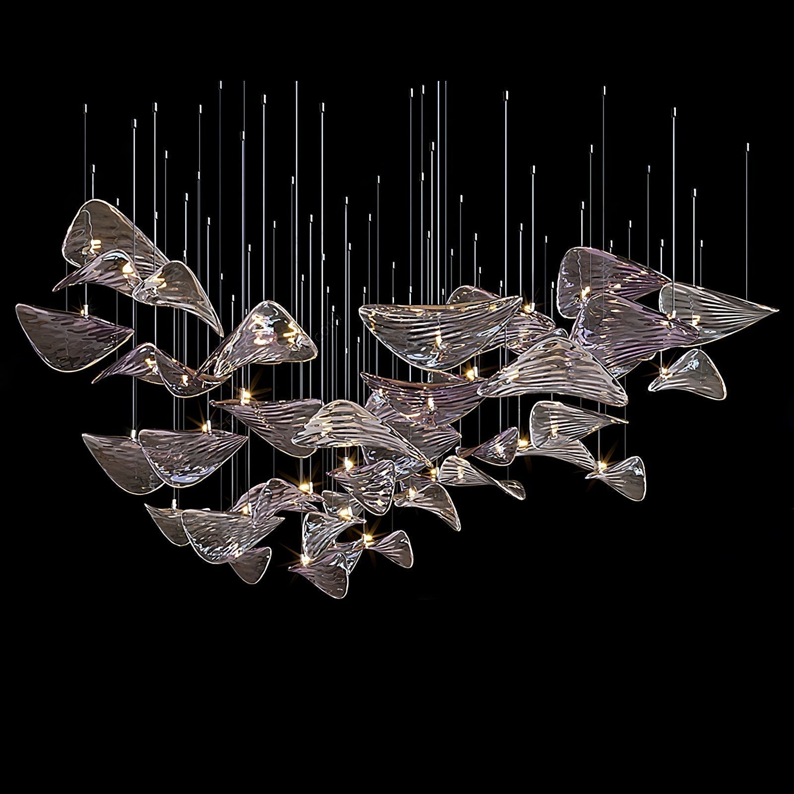 Modern Amber Glass Wave Floating Leaf Chandelier Elegant LED Hanging Ceiling Light