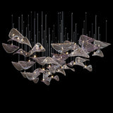 Modern Amber Glass Wave Floating Leaf Chandelier Elegant LED Hanging Ceiling Light