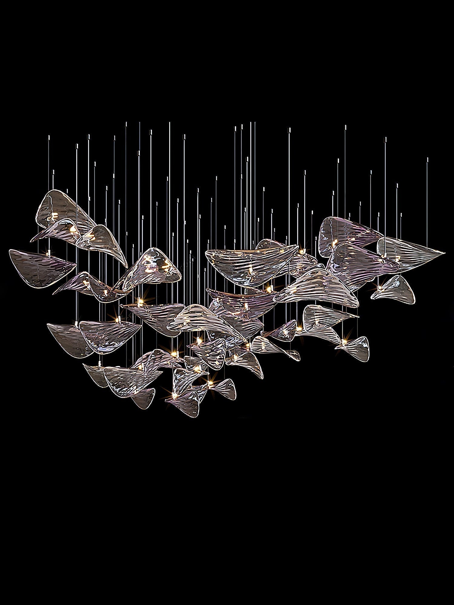 Modern Amber Glass Wave Floating Leaf Chandelier Elegant LED Hanging Ceiling Light