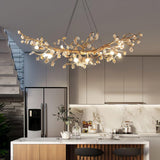 Modern Amber Stone Crystal Branch Chandelier in Genuine Brass Finish