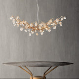 Modern Amber Stone Crystal Branch Chandelier in Genuine Brass Finish