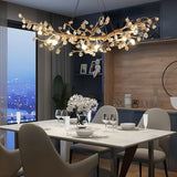 Modern Amber Stone Crystal Branch Chandelier in Genuine Brass Finish