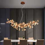 Modern Amber Stone Crystal Branch Chandelier in Genuine Brass Finish