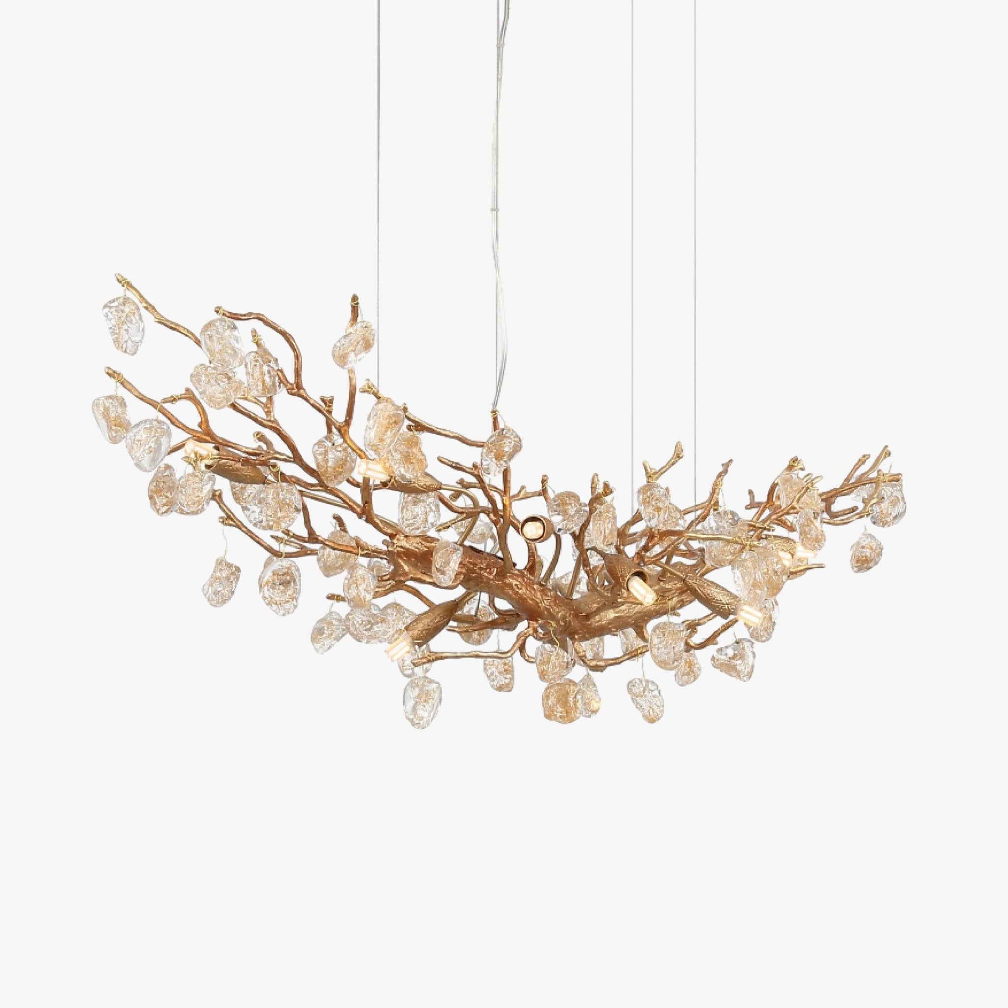 Modern Amber Stone Crystal Branch Chandelier in Genuine Brass Finish