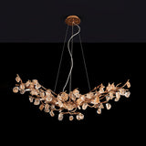 Modern Amber Stone Crystal Branch Chandelier in Genuine Brass Finish