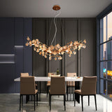Modern Amber Stone Crystal Branch Chandelier in Genuine Brass Finish
