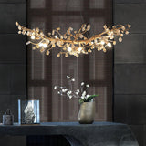 Modern Amber Stone Crystal Branch Chandelier in Genuine Brass Finish