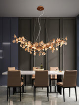 Modern Amber Stone Crystal Branch Chandelier in Genuine Brass Finish