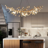 Modern Amber Stone Crystal Branch Chandelier in Genuine Brass Finish