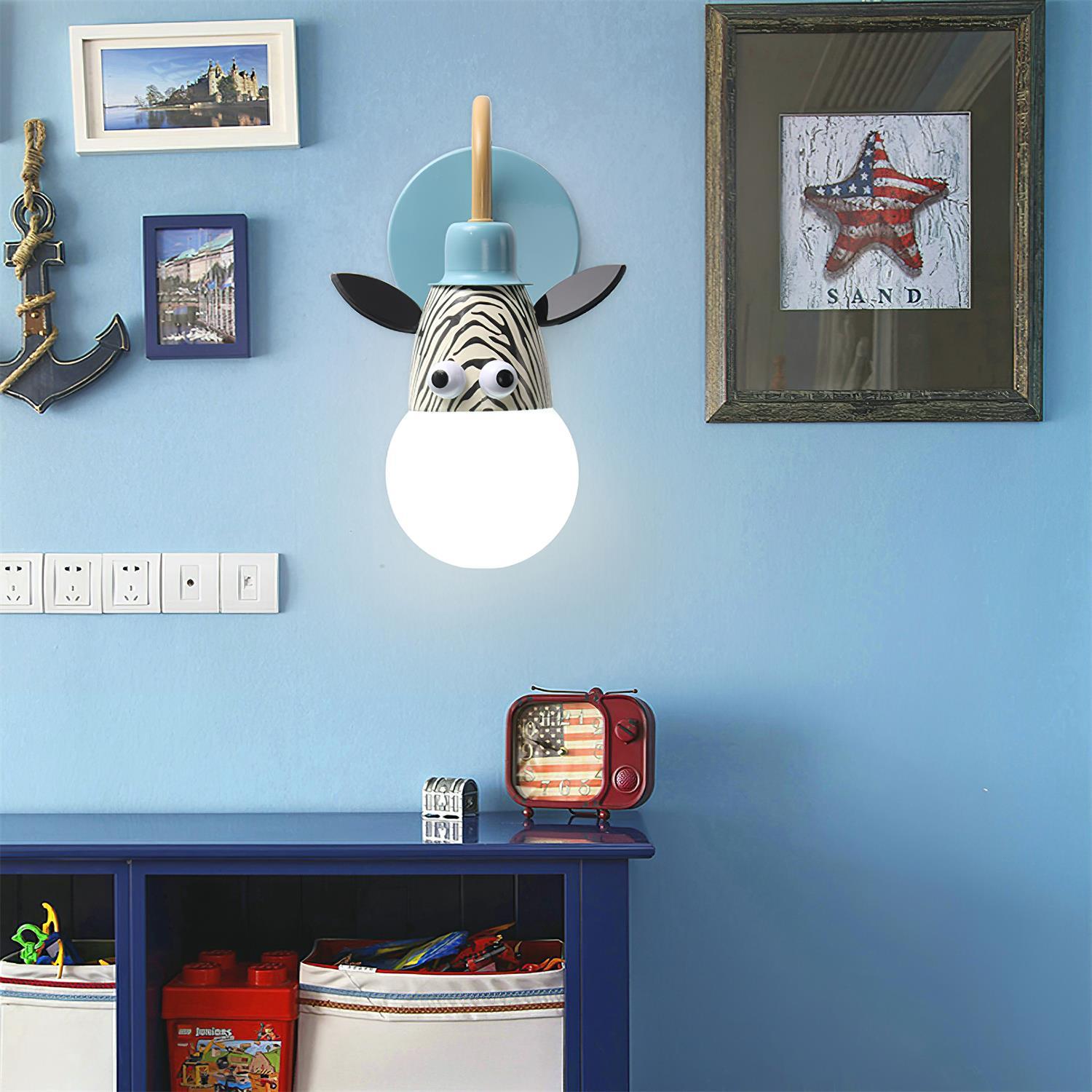 Modern Animal Character Wall Sconce for Nursery and Childrens Room Metal Bracket Light