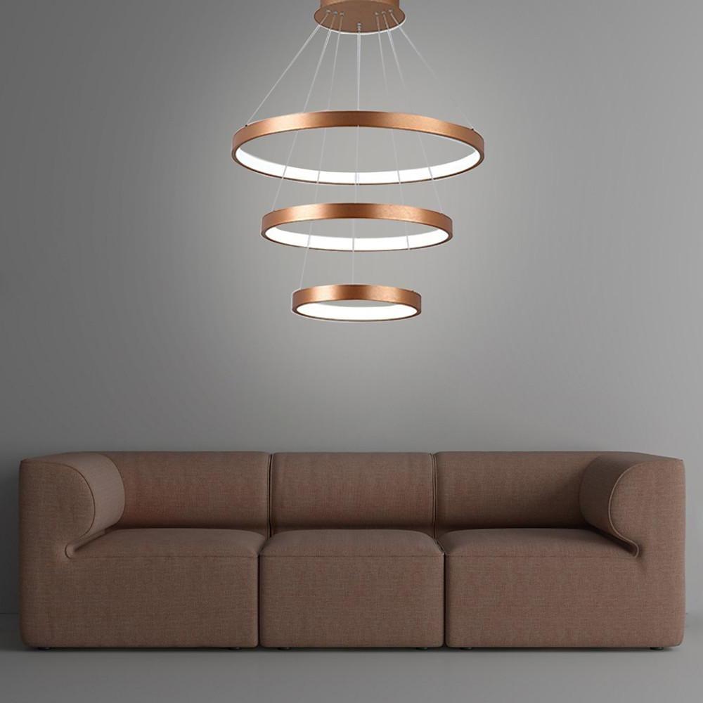 Modern Antique Bronze 3 Tier Ring LED Chandelier Dimmable 31 Inch Pendant Light for Living Room