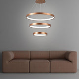 Modern Antique Bronze 3 Tier Ring LED Chandelier Dimmable 31 Inch Pendant Light for Living Room