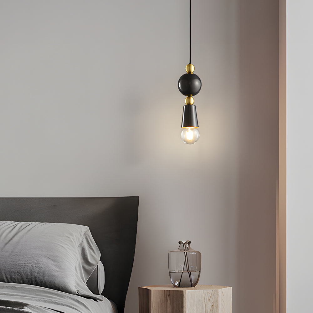 Modern Antique Copper Spindle Pendant Light with Clear Glass Shade for Dining Room and Kitchen