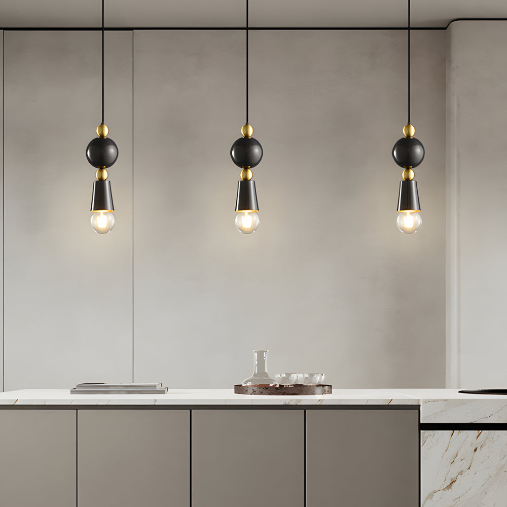 Modern Antique Copper Spindle Pendant Light with Clear Glass Shade for Dining Room and Kitchen