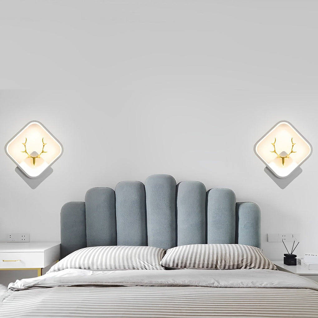 Modern Antler Design LED Wall Lamp Creative Round and Square Minimalist Bedside Sconce Light