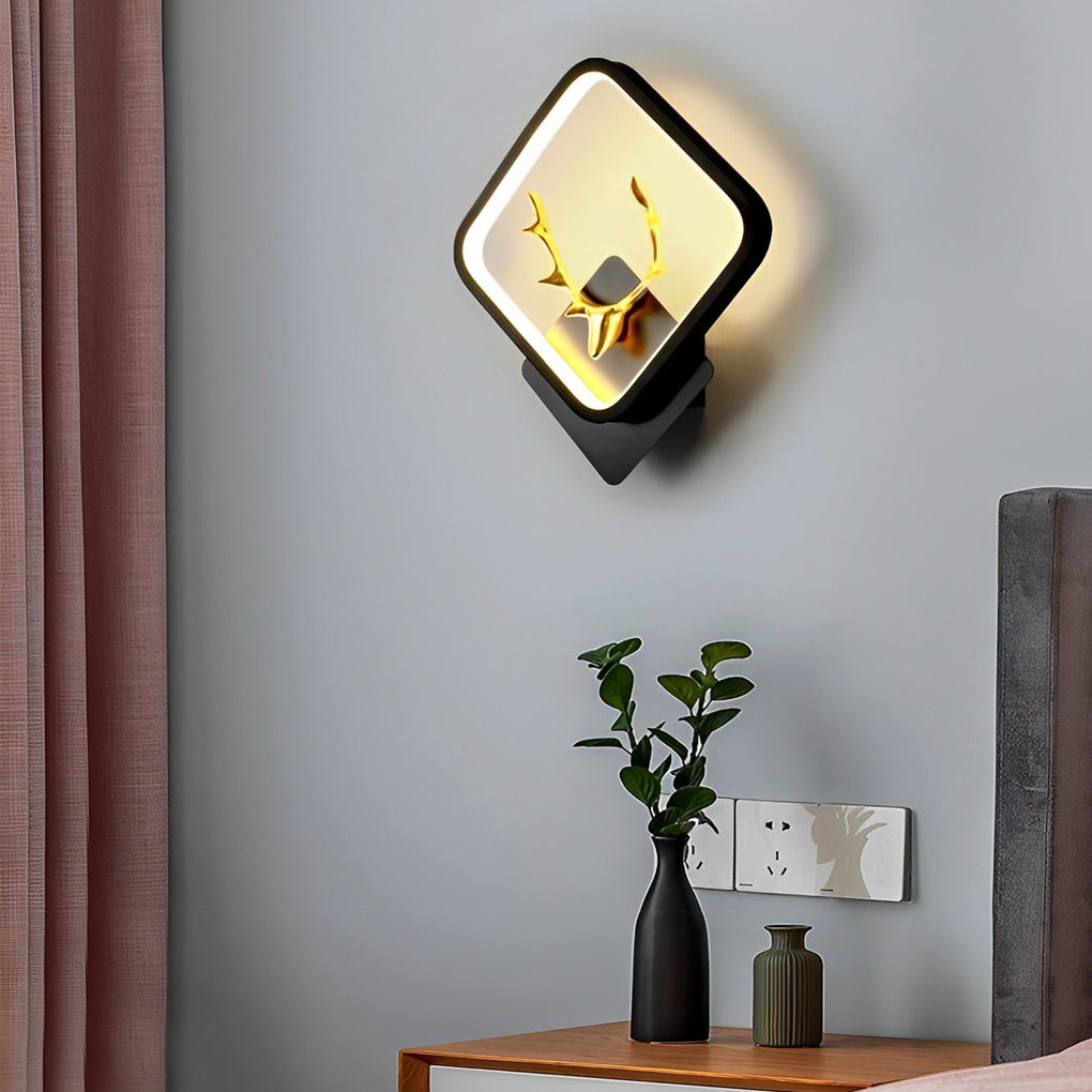 Modern Antler Design LED Wall Lamp Creative Round and Square Minimalist Bedside Sconce Light
