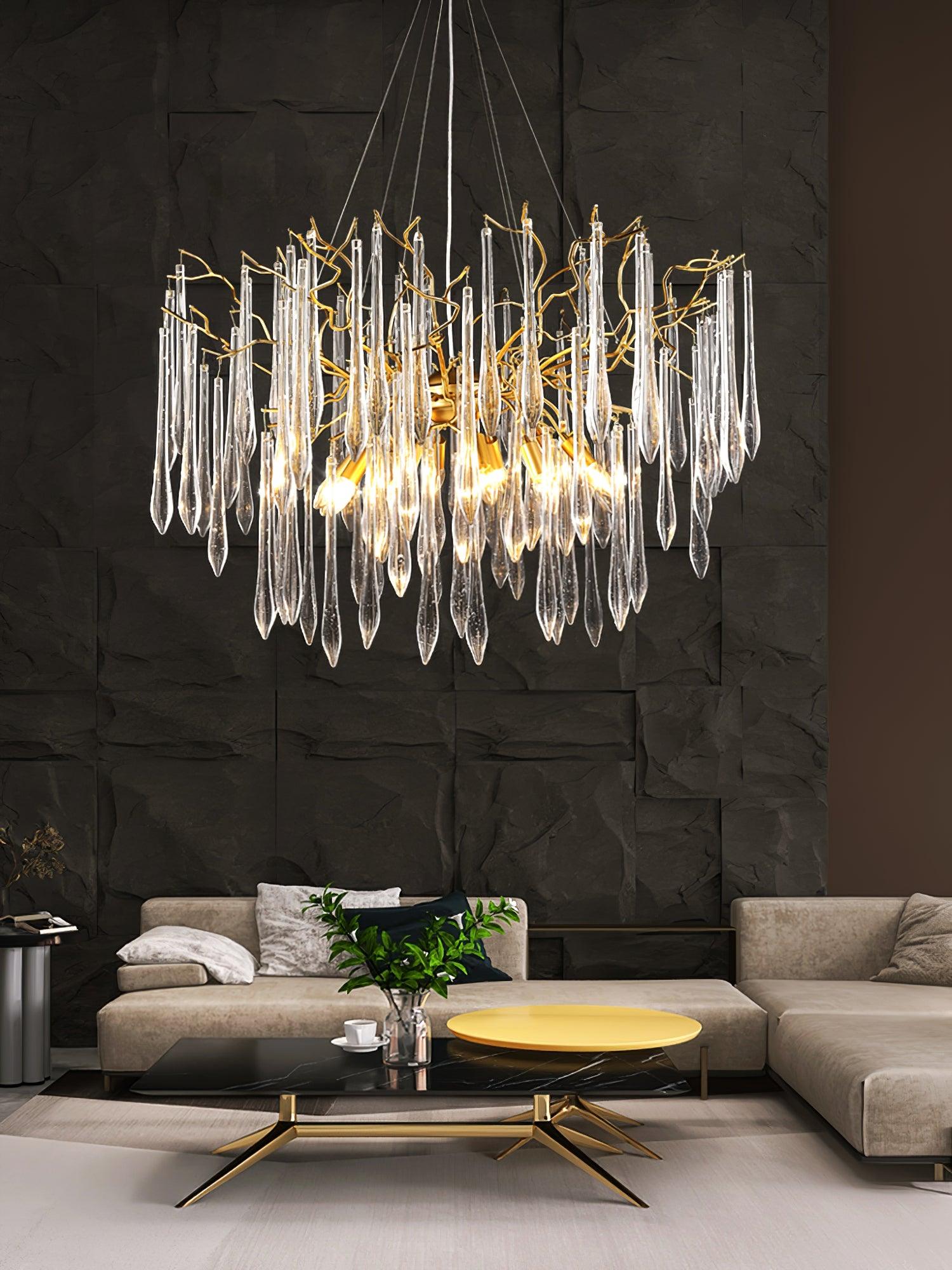 Modern Aqua Funnel Glass Chandelier Waterfall Inspired Gold Pendant Lighting