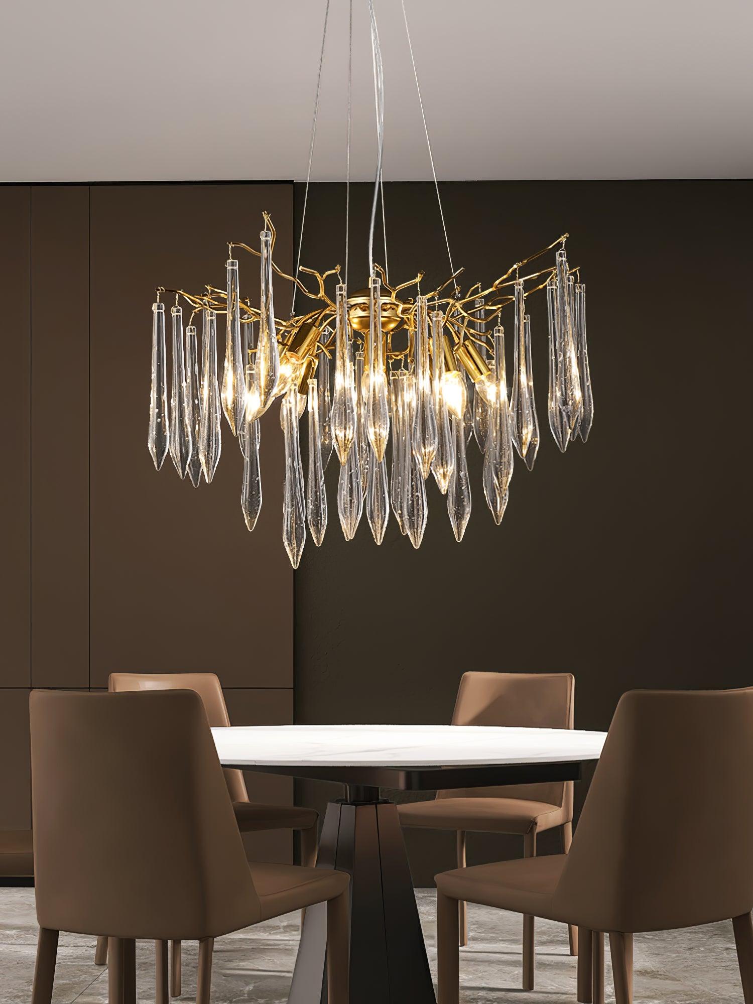 Modern Aqua Funnel Glass Chandelier Waterfall Inspired Gold Pendant Lighting