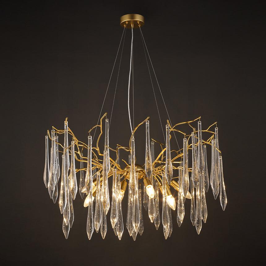 Modern Aqua Funnel Glass Chandelier Waterfall Inspired Gold Pendant Lighting