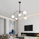 Modern Arched Glass Globe Chandelier Gold and White Mid Century Pendant Light