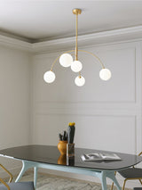 Modern Arched Glass Globe Chandelier Gold and White Mid Century Pendant Light
