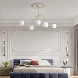Modern Arched Glass Globe Chandelier Gold and White Mid Century Pendant Light
