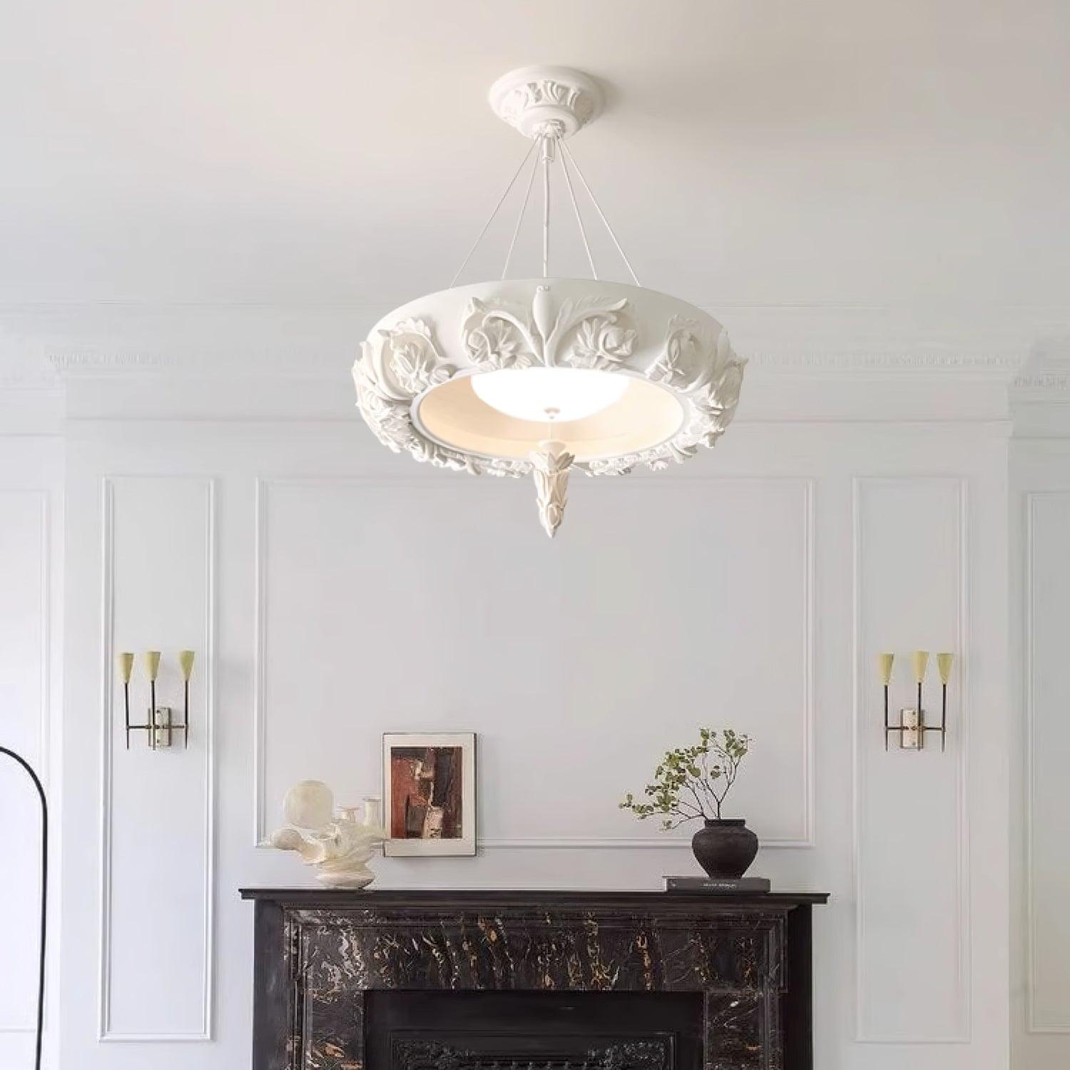 Modern Architectural Plaster Crown Chandelier White Carved LED Pendant Ceiling Light