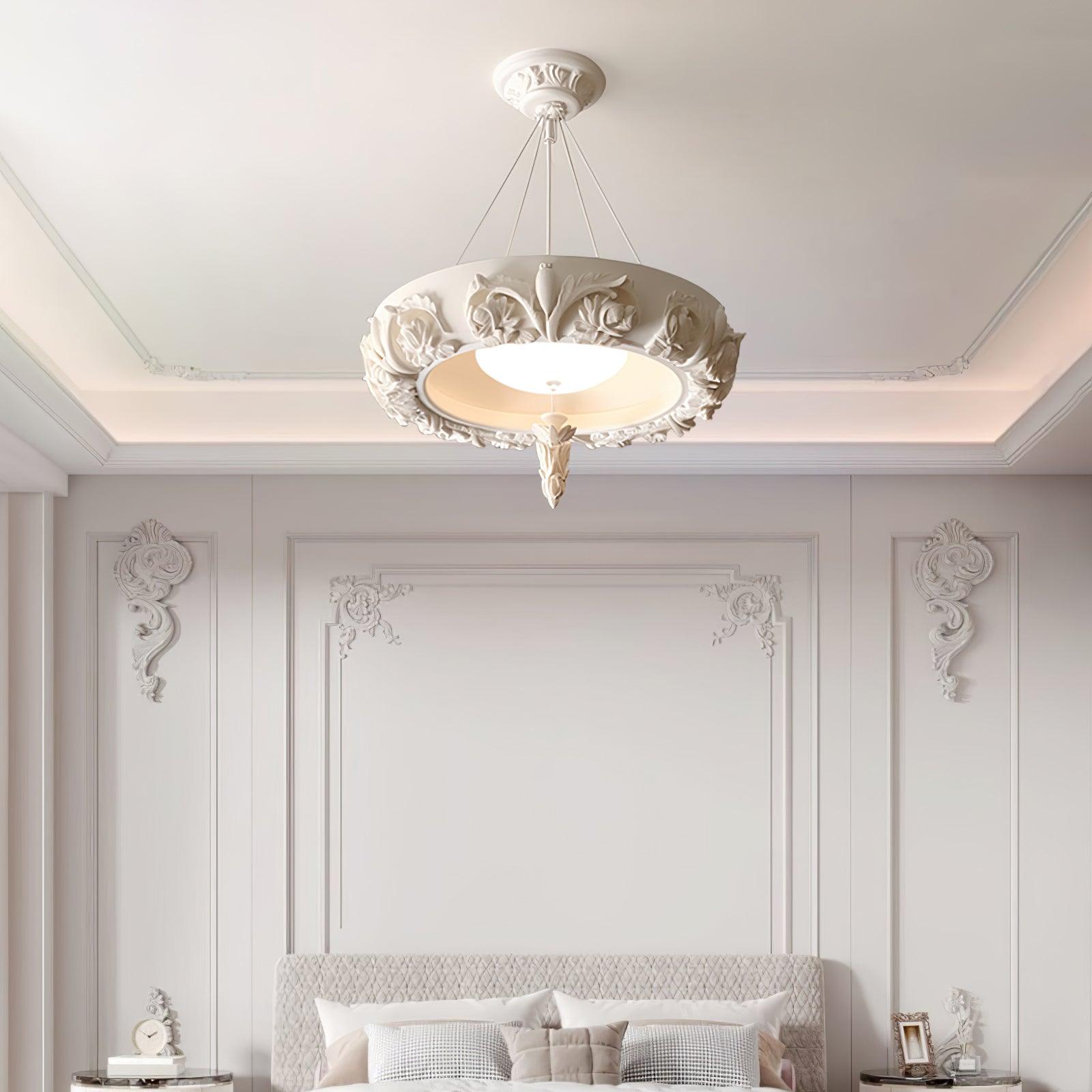 Modern Architectural Plaster Crown Chandelier White Carved LED Pendant Ceiling Light