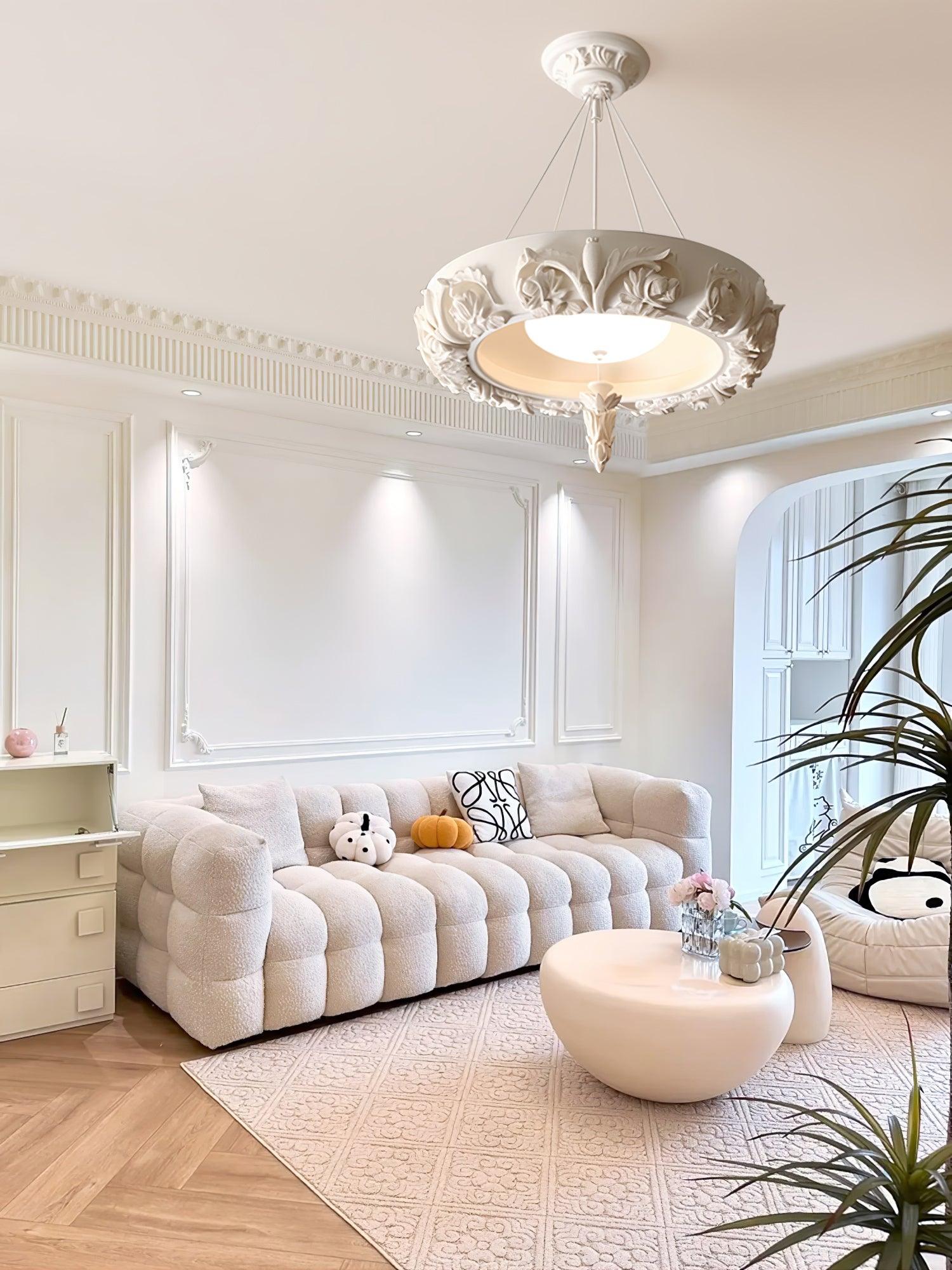 Modern Architectural Plaster Crown Chandelier White Carved LED Pendant Ceiling Light