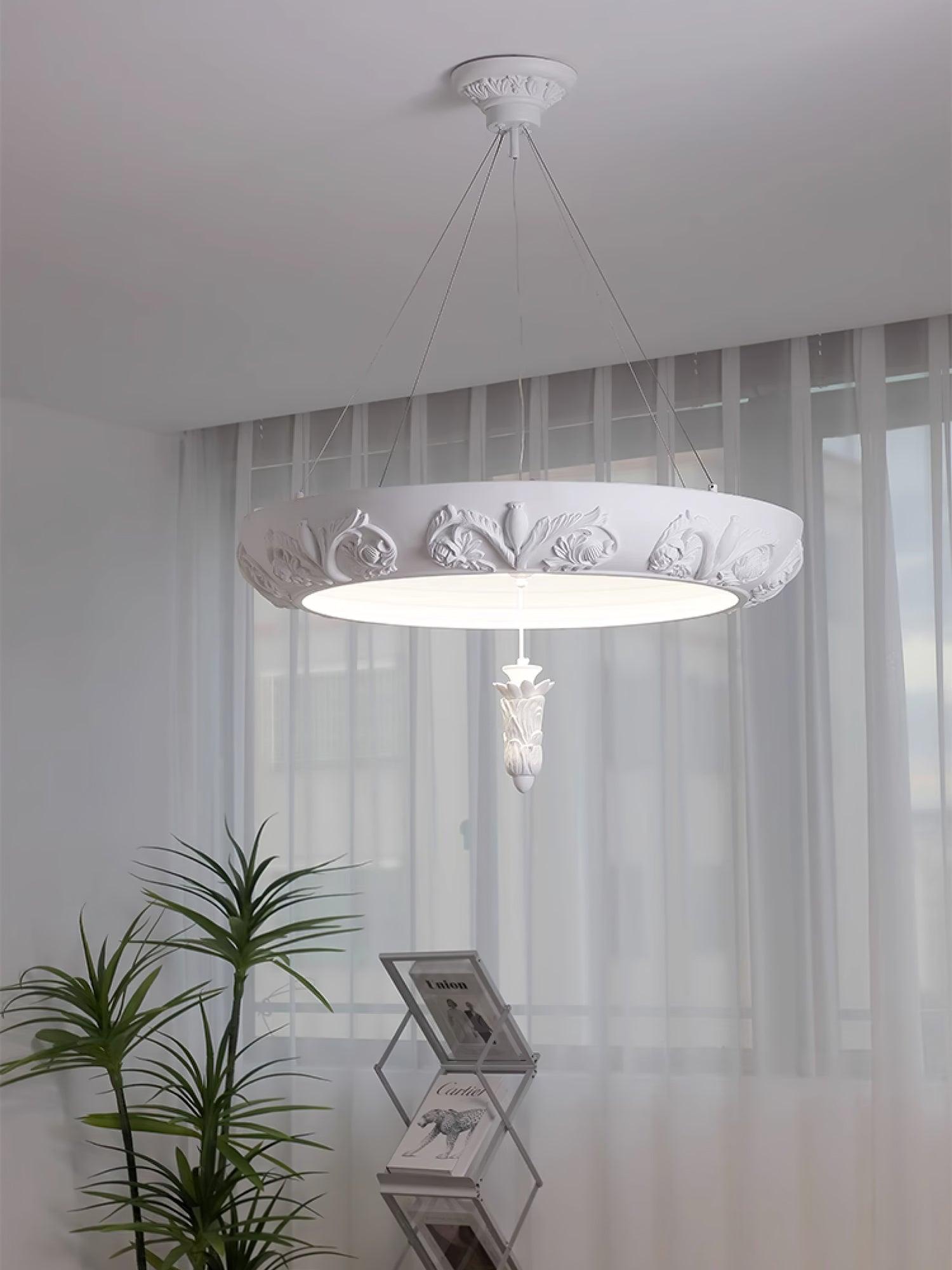 Modern Architectural Plaster Crown Chandelier White Carved LED Pendant Ceiling Light