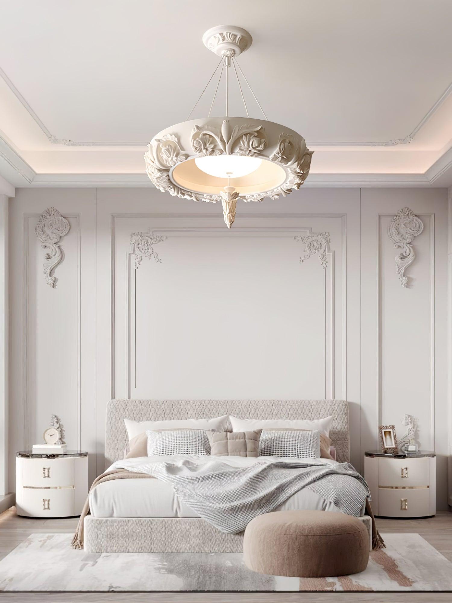 Modern Architectural Plaster Crown Chandelier White Carved LED Pendant Ceiling Light