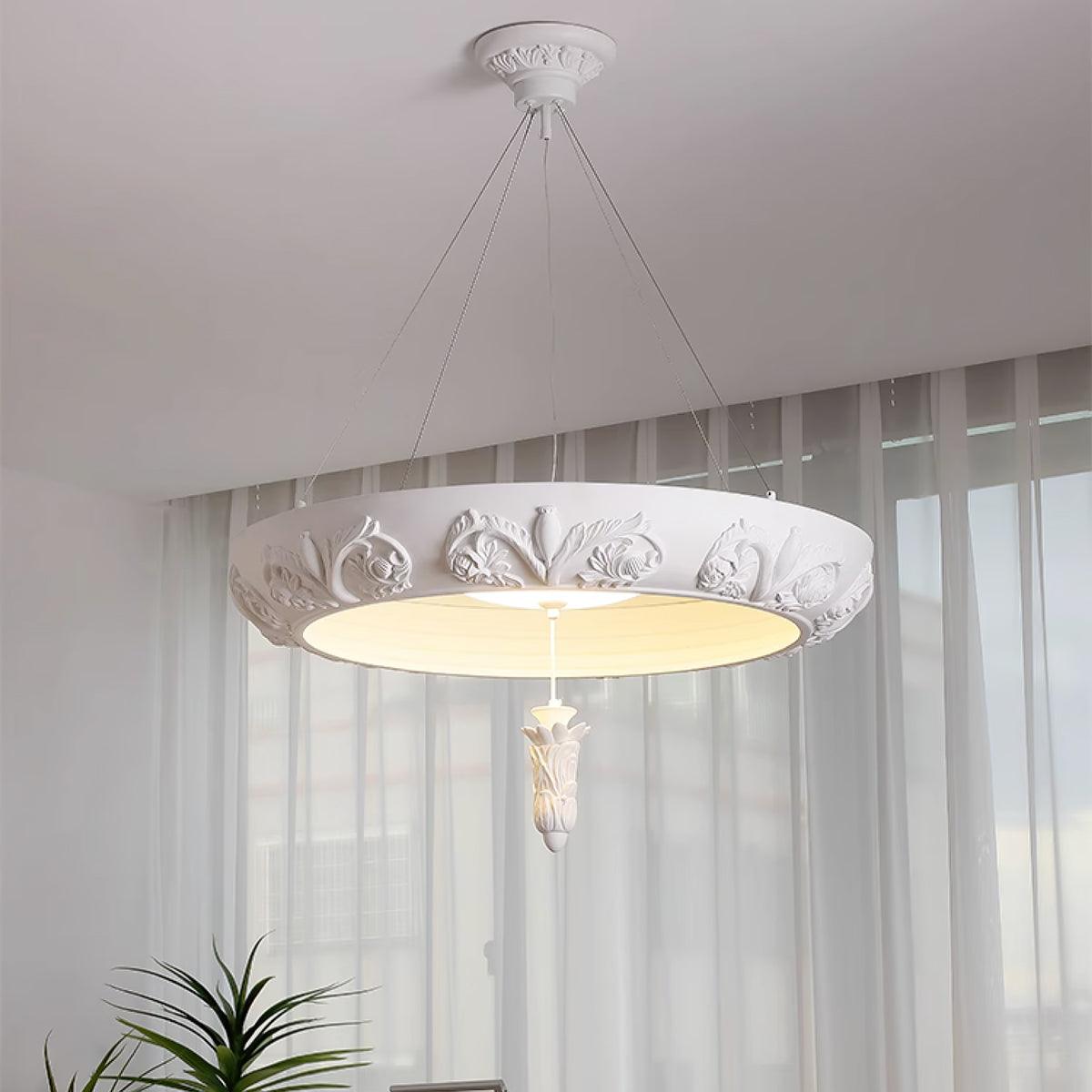 Modern Architectural Plaster Crown Chandelier White Carved LED Pendant Ceiling Light