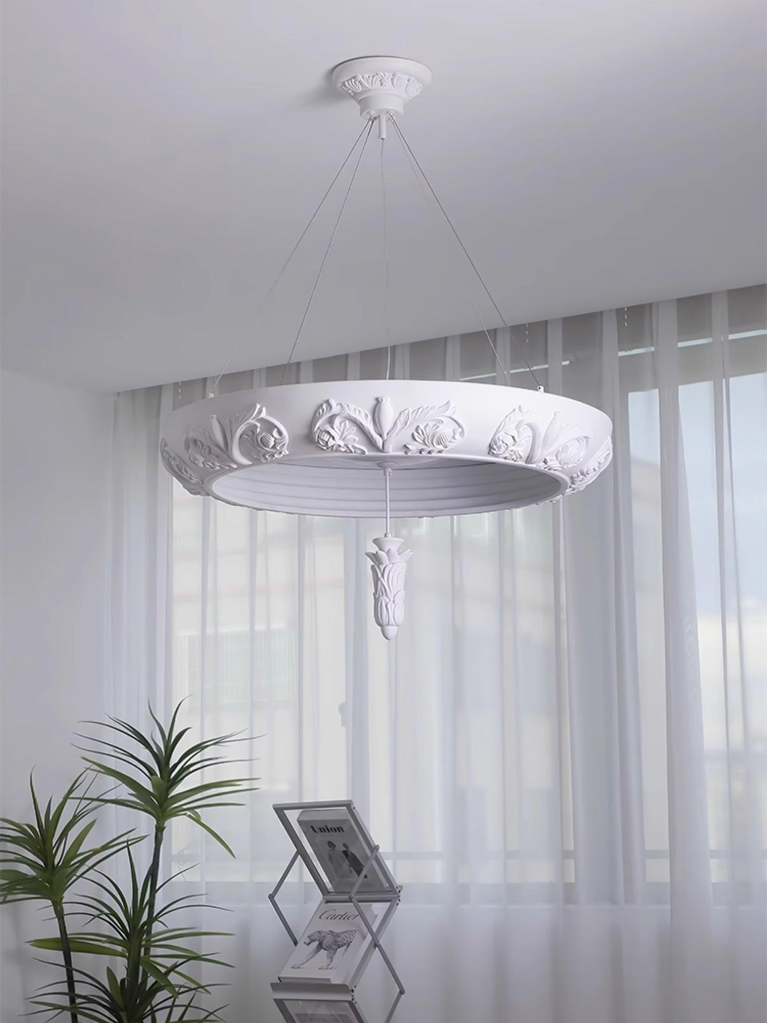 Modern Architectural Plaster Crown Chandelier White Carved LED Pendant Ceiling Light