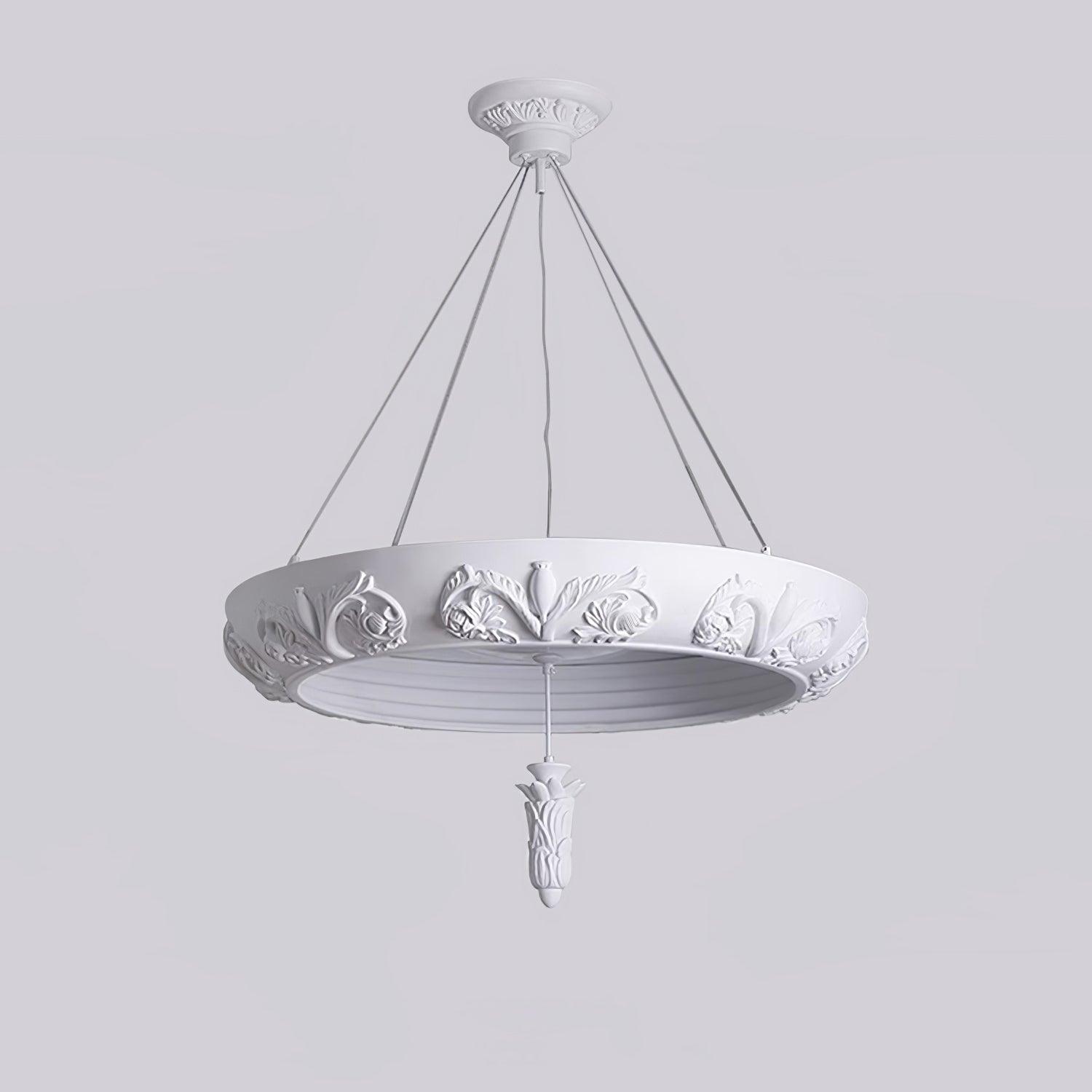 Modern Architectural Plaster Crown Chandelier White Carved LED Pendant Ceiling Light