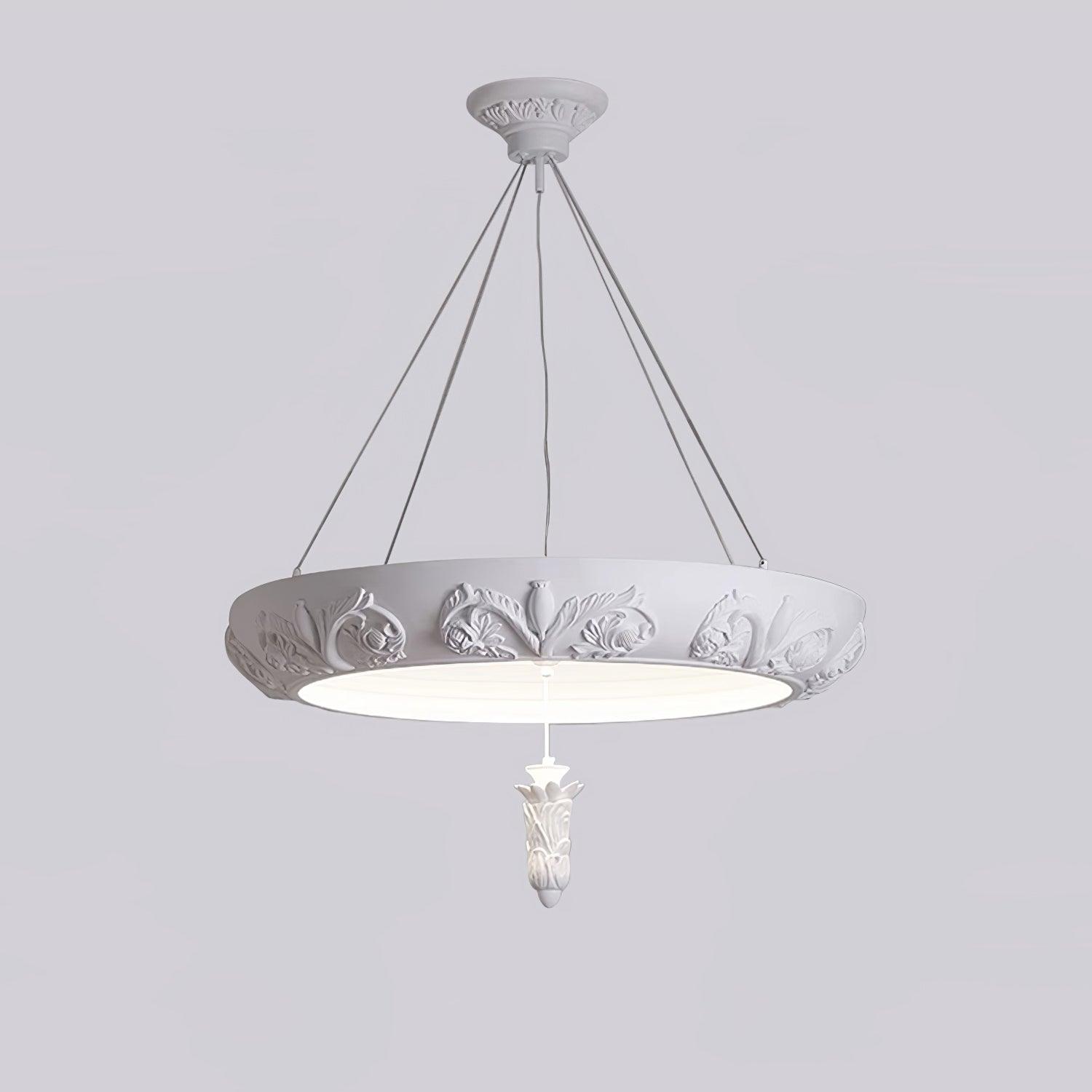 Modern Architectural Plaster Crown Chandelier White Carved LED Pendant Ceiling Light