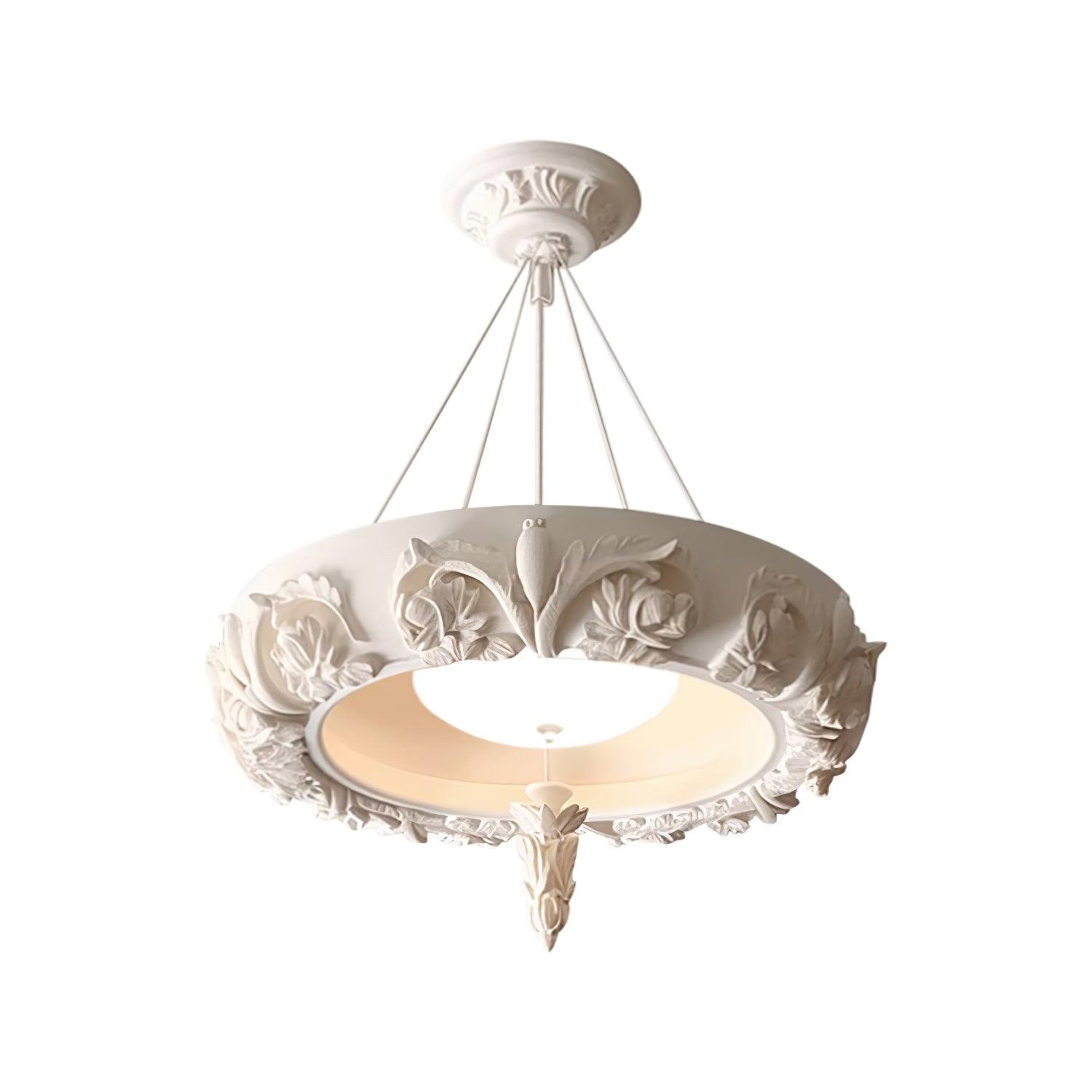 Modern Architectural Plaster Crown Chandelier White Carved LED Pendant Ceiling Light