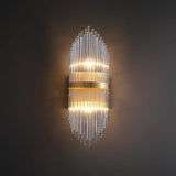Modern Art Deco Crystal Wall Sconce with Brass Finish and Multi Layered Glass Rods