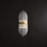 Modern Art Deco Crystal Wall Sconce with Brass Finish and Multi Layered Glass Rods
