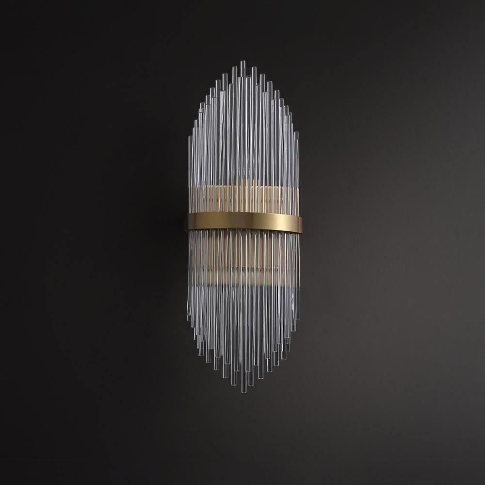 Modern Art Deco Crystal Wall Sconce with Brass Finish and Multi Layered Glass Rods