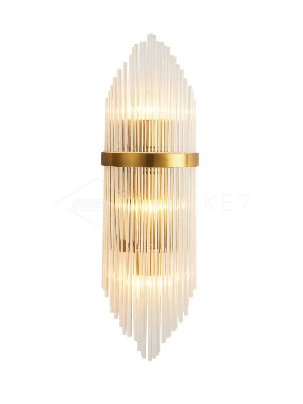 Modern Art Deco Crystal Wall Sconce with Brass Finish and Multi Layered Glass Rods