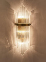 Modern Art Deco Crystal Wall Sconce with Brass Finish and Multi Layered Glass Rods