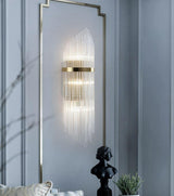 Modern Art Deco Crystal Wall Sconce with Brass Finish and Multi Layered Glass Rods