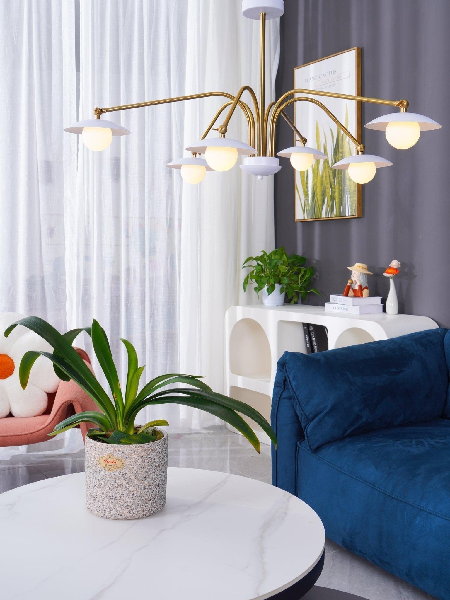 Modern Art Deco Mushroom Silhouette Glass Pendant Light Gold Chandelier Ceiling Fixture